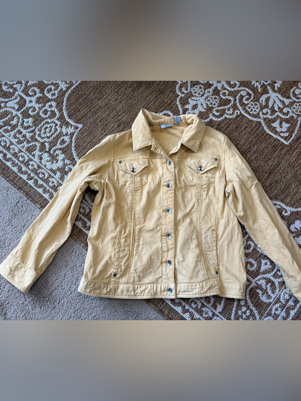 Chicos Jacket Women's Denim Butter Yellow Distressed 4 Pockets Size 3-xl-16 READ